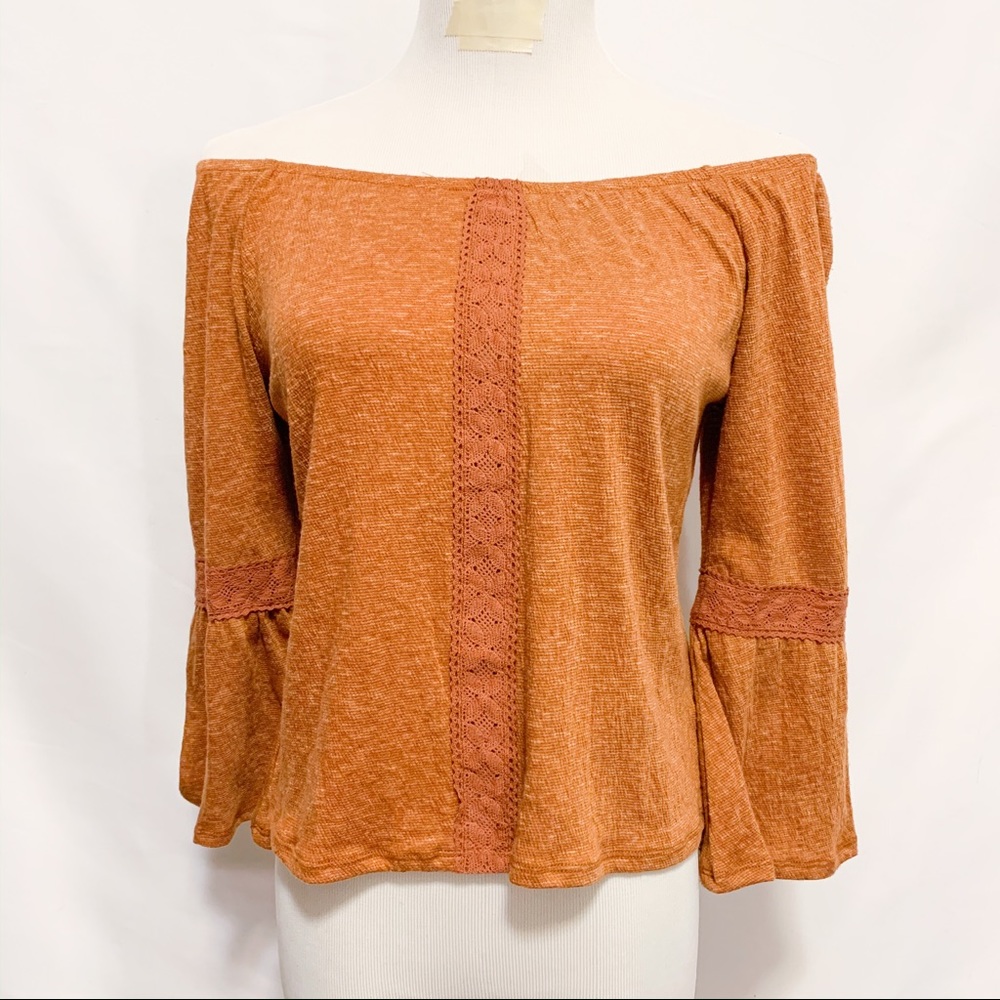 NWT Self Esteem Off Shoulder Ruffle Lace Top